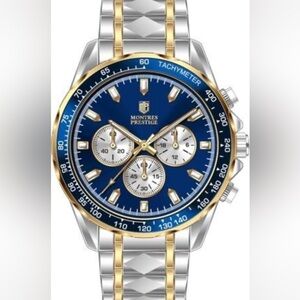 Montres Prestige Blue and silver Chronograph Watch 44.5mm-New